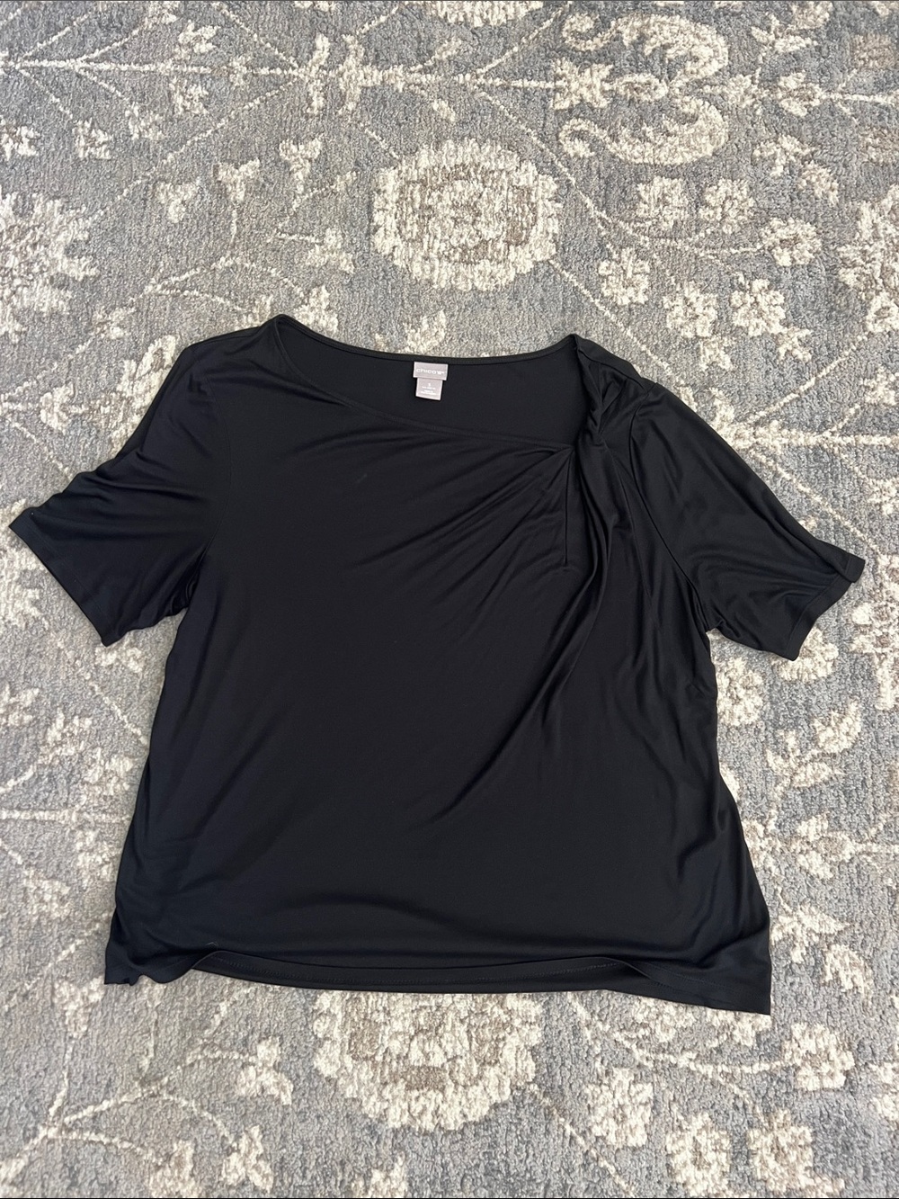 Chico's Black Short Sleeve Gathered Shoulder Top